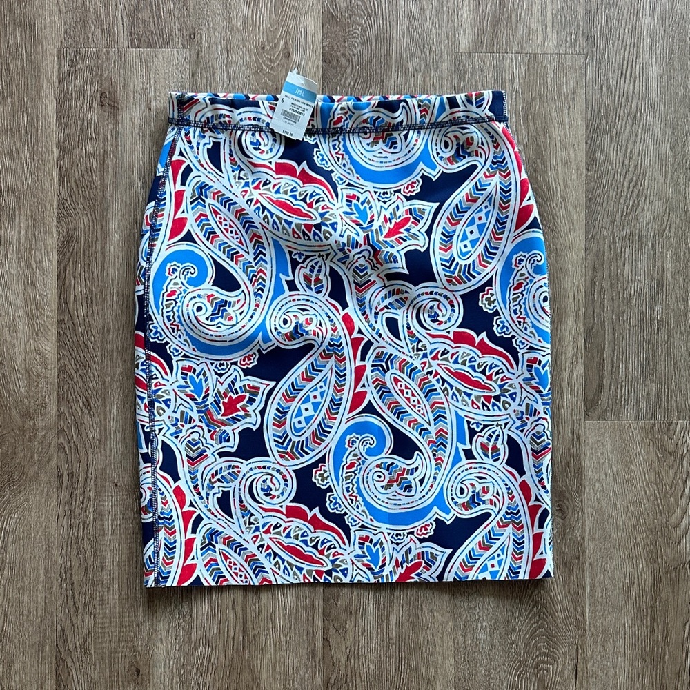 NWT J.McLaughlin Halle Folklore Lane‎ Pencil Skirt Navy Coral Paisley Small